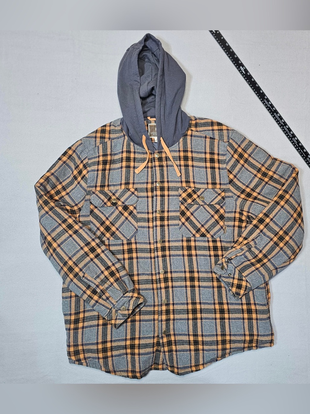 #J4 Legendary Outfitters XL Hooded Plaid Flannel Shirt Jacket – Gray & Orange